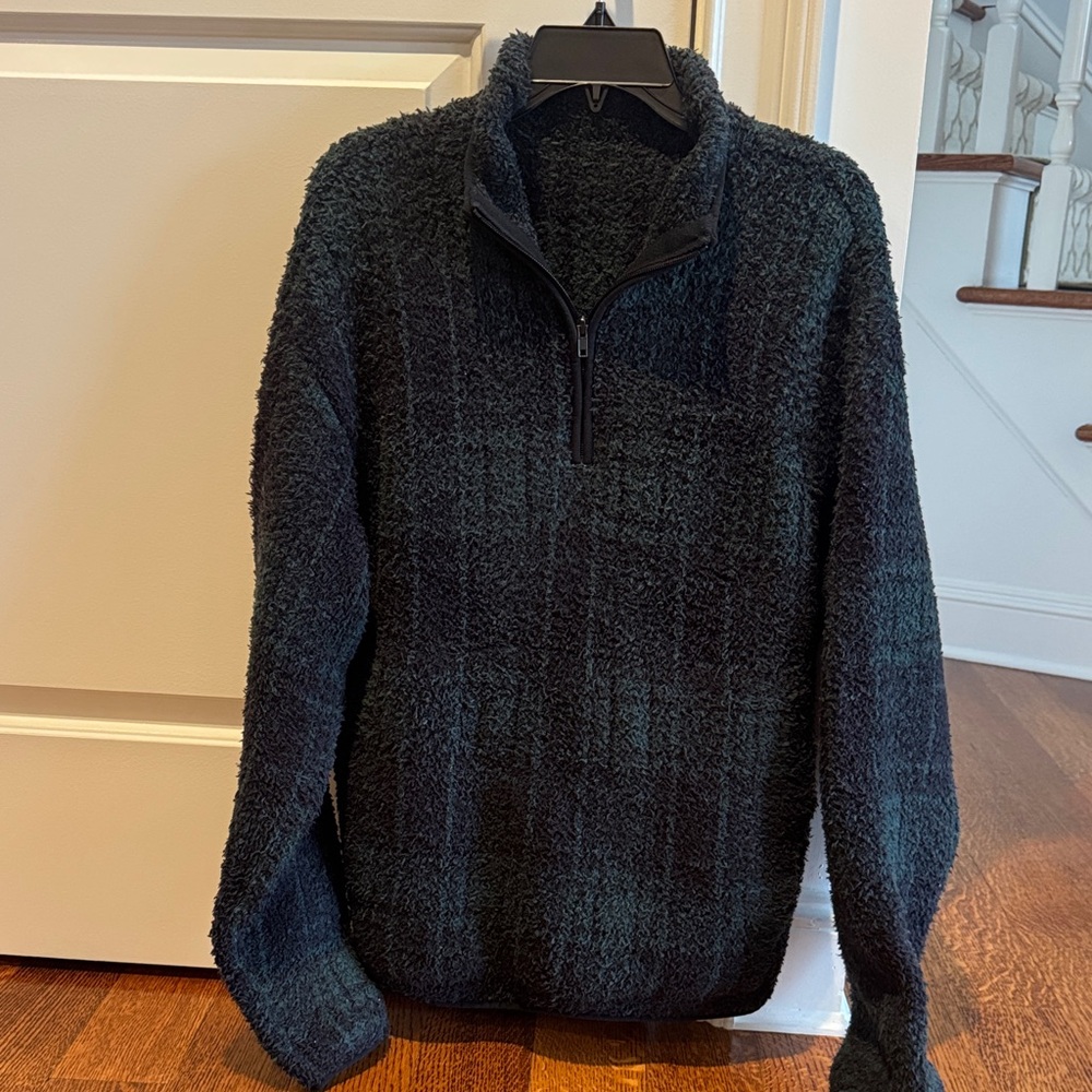 SKIMS cozy unisex Green/Black plaid quarter zip fleece pullover